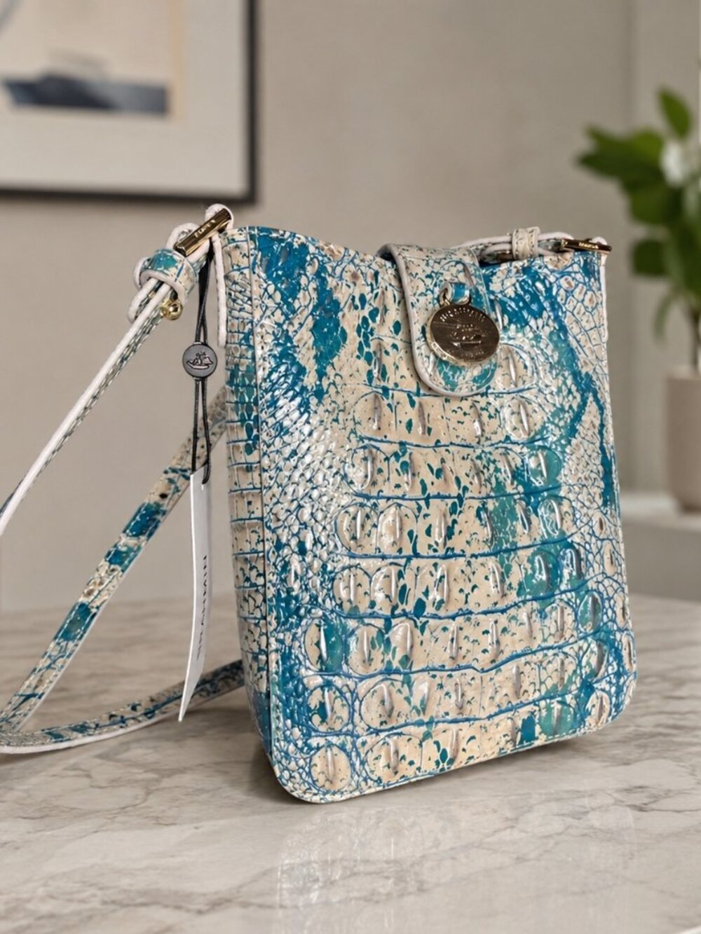 Brahmin Marley Crossbody Bag Mesmerized Melbourne Blue White Leather NWT